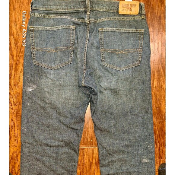 Mens Signature Levi Strauss & Co. Straight Fit Distressed Blue Denim Jeans Sz 36 - Picture 5 of 11